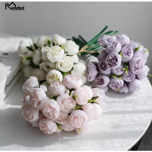 27 Heads Small Tea Roses Artificial Flowers Fake Flowers Silk Roses Wedding Bridal Bouquet Table DIY Home Decor Faux Flores Rose