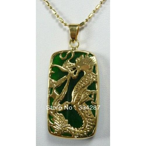 Beautiful green jadesbead dragon bless 18KGP pendant free chain