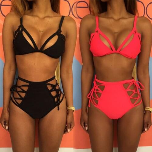 Rope Tie Up High Waist Bikini Push Up Swimwear Female 2019 White Red Black Bathing Suit Bandage Swimsuit Women Swimming Suit
