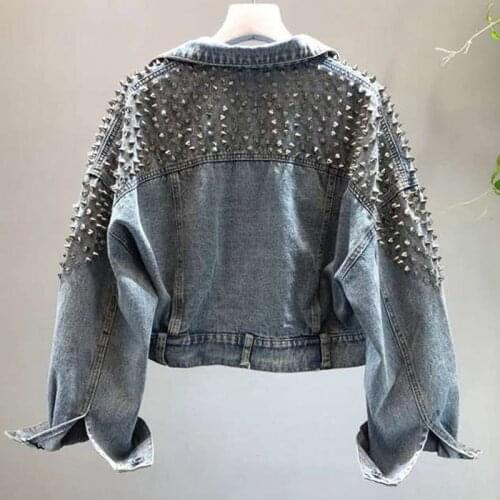 NEWDISCVRY Bat Sleeve Heavy Work Rivet Short Washed Denim Jacket 2020 Spring Fashion Womens Jacket Ladies Clothes