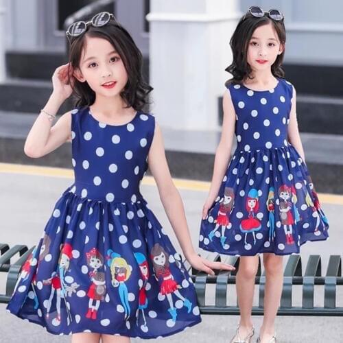 Summer Kids Dresses for Girls Princess Dress children Cartoon Polka dot print Girls Clothes Sleeveless 3 4 5 6 7 8-14Years Old