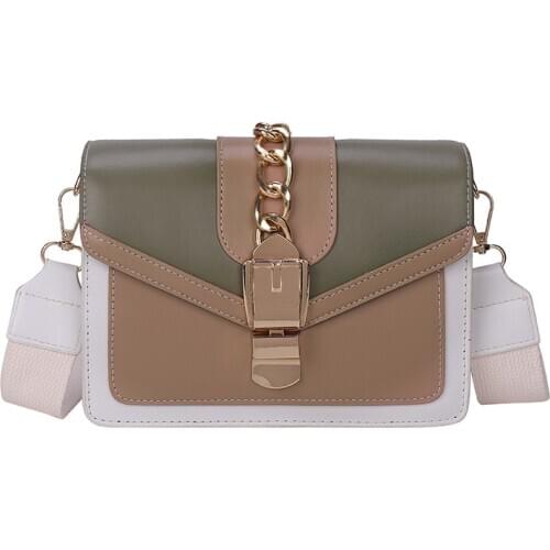 Summer New PU Leather Womens bag Wide Strap Small Shoulder bag Panelled Female Bag 2020 trend Fashion mini sac a main femme