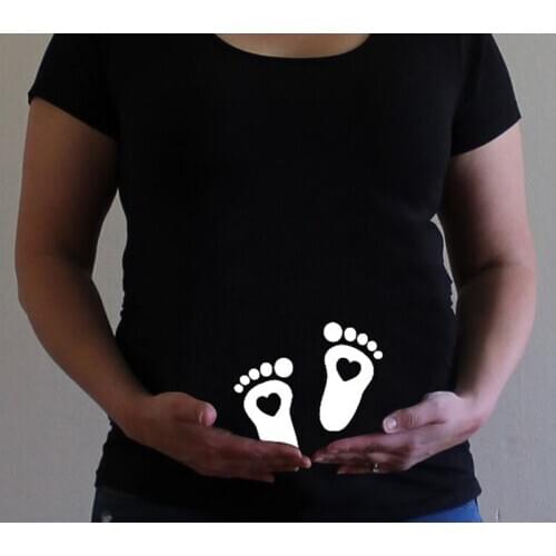 Summer Women Pregnancy Footprint Printed Clothes Baby Maternity T Shirt Summer Short Sleeve Pregnant T-shirts