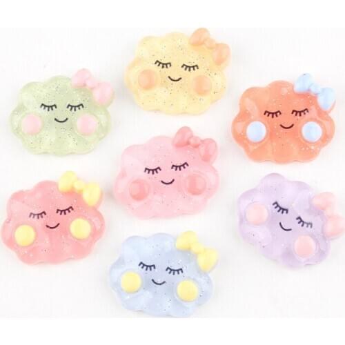 Mini Order 10pcs Cute Smiling Face Cloud Bow Resin Cabochons Ornament Accessories Charm Pendant DIY Flatback Patch Stickers