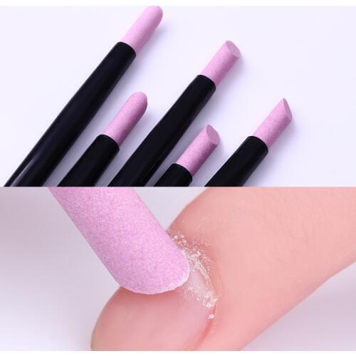 5 Pcs Quartz Stone Scrub Pen Set Cuticle Remover Pusher Trimmer Black Handle Nail Care Tool