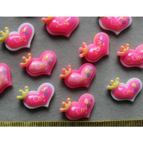 Set of 100pcs Resin Flatback pinky love heart with crown cabochon Cabs -DIY scrapbook, hair bow and flower centers