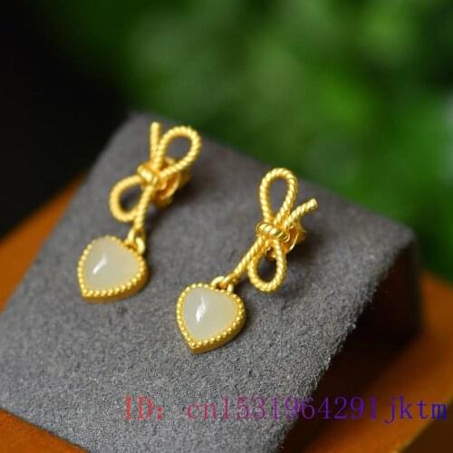 Jade Heart Ear Studs Chalcedony Women Gemstone Amulet Jewelry Gifts 925 Silver Natural Zircon Fashion White Crystal Earring