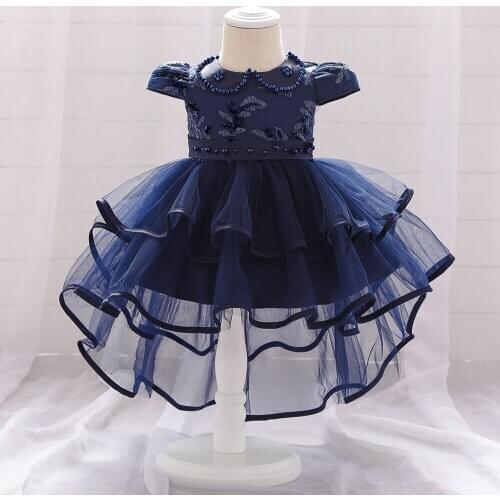 LZH 2021 New Childrens Clothing Embroidery Girls Dress Puff Sleeve Irregular Net Yarn Tail Princess Dress Wedding Party Dresses