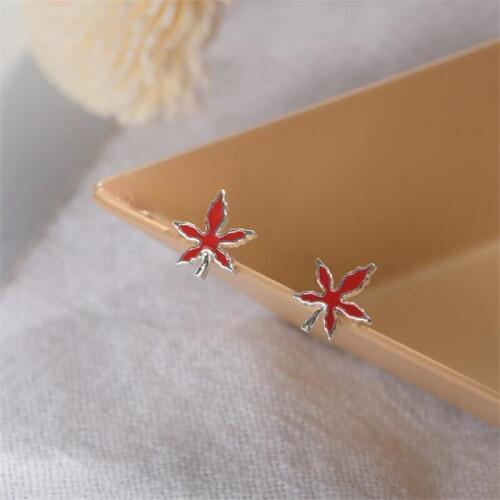 New Fashion Popular Personality Colorful 925 Sterling Silver Jewelry Lovely Maple Leaf Red Epoxy Stud Earrings SE550