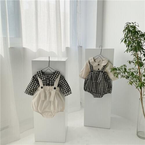Baby Girl Clothes Spring Baby Clothing Set Plaid Baby Boy Clothes Baby Romper Jumpsuit + Blouse 2Pcs Toddler Baby Outfit Set