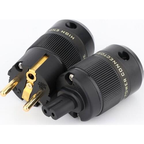 Pair Preffair Gold plated Figure 8 C7 & Schuko Power Plug hifi Audio speaker amplifier AC Power cord IEC