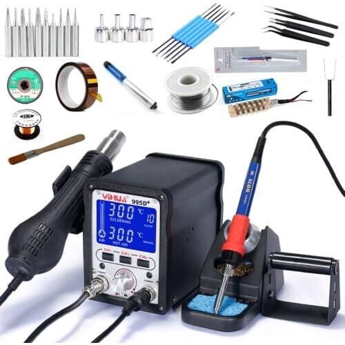 995D 995D+ Large LCD Display Digital Lead Free Soldering Station Hot Air Gun SMD BGA Rework Station Electric Soldering Iron