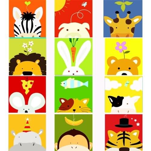 Frame DIY Painting By Numbers Children Cartoon Animals Paint By Number Hand Painted Calligraphy Painting 20x20cm Artowrk