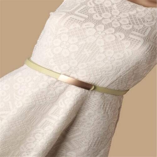 2020 NEW Women Thin Belt Pu Leather Waistband Solid Color Coffee Narrow Gold Buckle Belts Female Dresses Straps