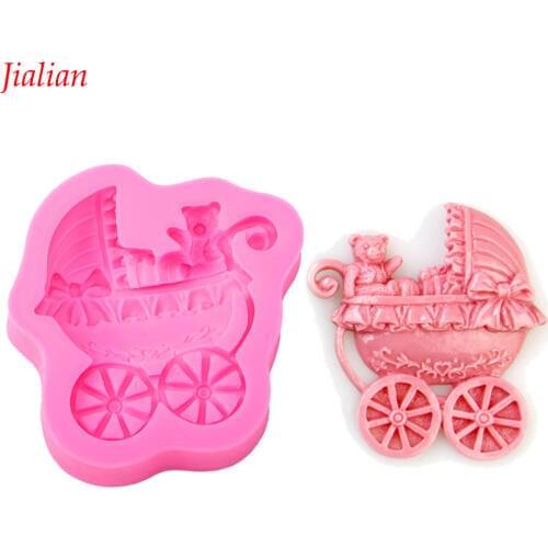 Baby Bear stroller shaped fondant silicone siap mold kitchen baking chocolate pastry candy Clay making cupcake decoration F0088