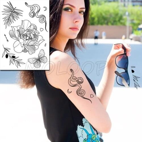Tattoo Sticker Butterfly Snake Feather Arrow Olive Leaf Flower Tatoo Temporary Fake Tattoos for Women Men Body Art