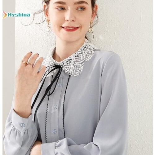 Womens Shirt Spring New Butterfly Lace Up Chiffon Long Sleeve Shirt