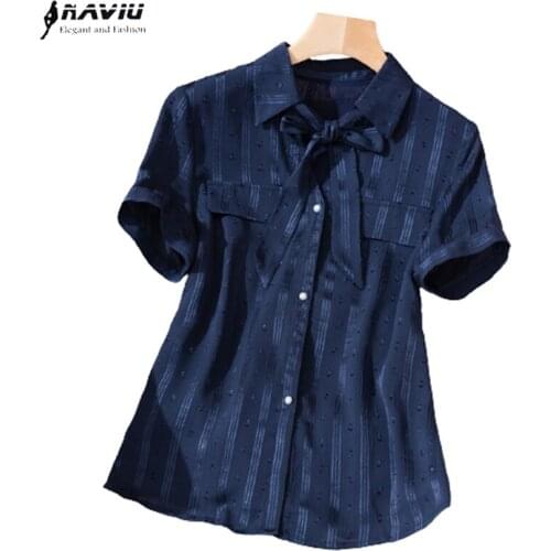 Naviu New Summer High-End Short Sleeve Shirt Women Thin Design 2021Professional OL Blouses Plus Size Chiffon Tops