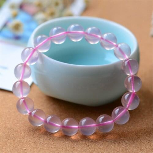Genuine Natural Star Light Rose Pink Quartz Bracelets Women Lady Stretch Crystal Round Bead Natural Stone Bracelet 8mm 9mm 10mm