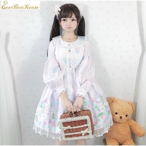Women Lolita Dress Adult Long Sleeve Spring And Autumn Hipster Op Dress Girl Loli Dress Sweet Lolita halloween cosplay costume