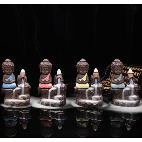 1PC Little Monk Small Buddha Incense Ceramic Burner Fragrance Holder Backflow Censer Creative Smoke Reflux Incense Stick Incense