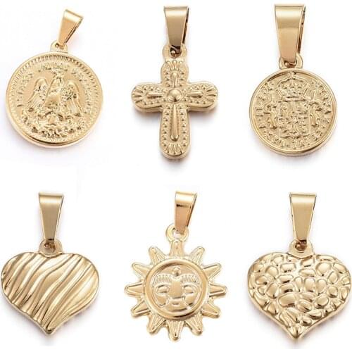 PandaHall 15styles for Choice 10pc 14x11x2mm 304 Stainless Steel Metal Jewelry Jesus Heart Oval Virgin Mary Necklace Pendants