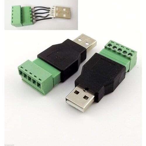 10pcs USB 2.0 Type A Male to 5 Pin Screw w/ Shield Terminal Plug Adapter Connector