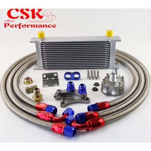 16 Row 248mm AN10 Oil Cooler Kit Fits For Nissan Silvia S13 S14 S15 180SX 200SX 240SX SR20DET Black/Silver