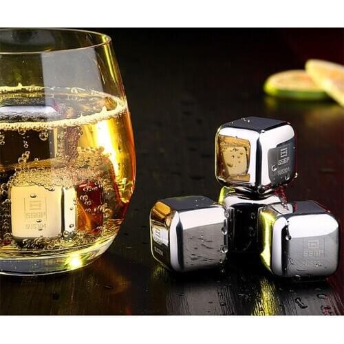 4/6/8 PCS 304 Stainless Steel Ice Cubes with Clip and Box Mold Wine Beer Cooler Whiskey Kitchen Accessories Cooling Tools