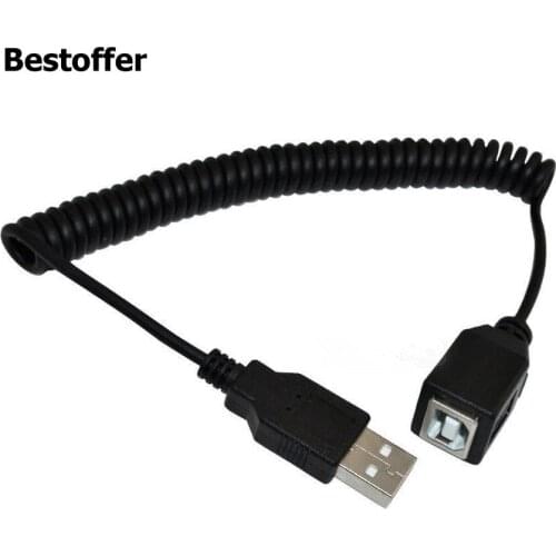 5Ft 1.5m USB 2.0 A Male Plug to USB B Female Jack Extension Coiled Spiral Cable