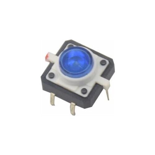 5PCS Blue LED Tactile Button Push Switch Momentary Tact With LED 4pin Round Cap