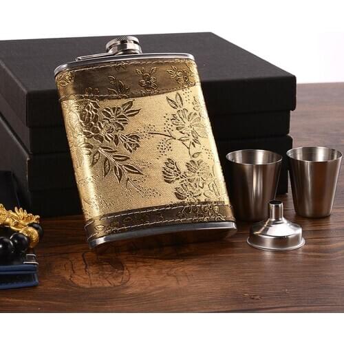 8oz Portable Liquor Whiskey Pocket Bottle Metal Hip Flask Trustworthy Alcohol Funnel Cup Gift Box Set Drinkware Bottle