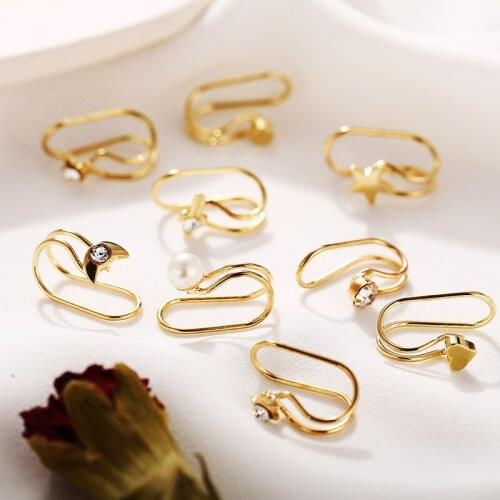 9Pcs/Set Stainless Steel U Shape Cross Clip Ear Cuffs Gold Leaf Ear Clip Earrings For Women No Piercing Fake Cartilage Earring
