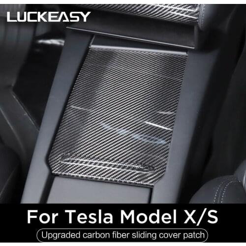 LUCKEASY Interior Accessories For Tesla ModelX and model s Car Center console sliding cover panel real carbon fiber