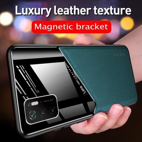 Car Magnetic Holder Leather Case For Xiaomi Poco M3 Pro Plexiglass Back Soft TPU Frame Protect Mi Pocophone M 3 Pro Cover Coque