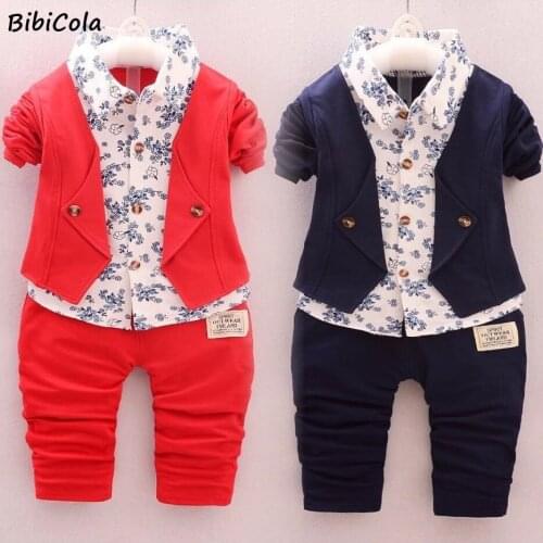 BibiCola Baby Boys Spring clothes set 2pcs child boys Clothing Sports Suit Kids gentleman tops + Pants Boys Sportsw Clothes