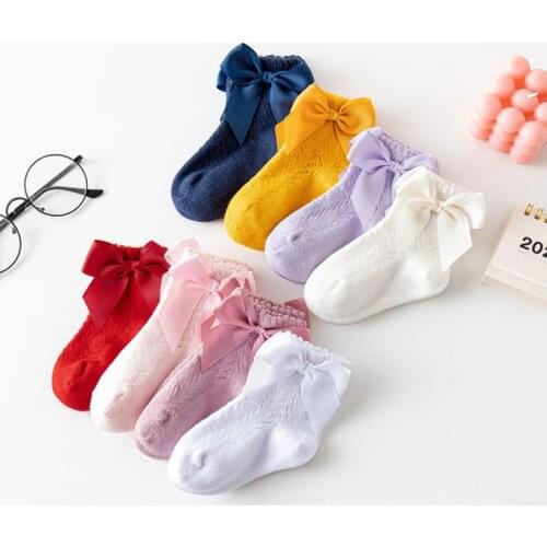 Breathable Soft Cotton Newborn Socks Summer Bow Baby Sock Solid Color Princess Baby Girl Socks Infant Anti-slip Short Sox 0-5Y