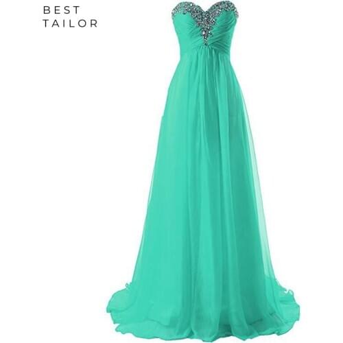 Empire Prom Dresses 2021 Turquoise Crystals Pleats Sexy Wedding Party Gowns Gold Sweep vestido de fiesta largos elegantes noche