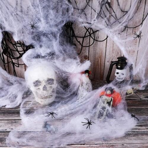 Halloween Decor Spider Web Scary Party Scene Props White Stretchy Cobweb Horror Haunted House Home Decoration Accessories