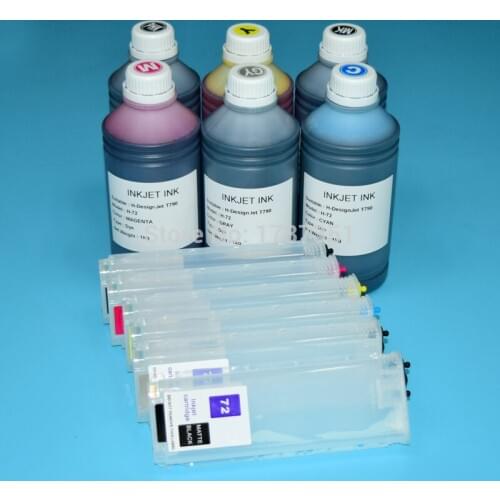 280ML Refill Ink Cartridge + 500ML*6Color Dye Ink for HP Designjet 72 t610 t620 t770 t790 t1100 t1120 t1200 t1300 t2300