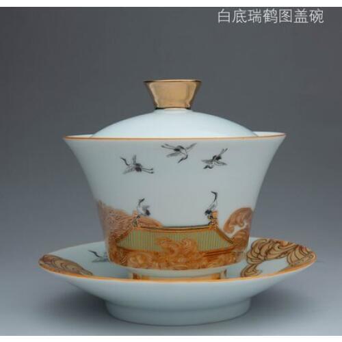 Ceramic Enamel Color Cover Bowl Teacup Forbidden City Manual Tea Chinese Style Kung Fu Green Tea Tie Guan Yin Teaware