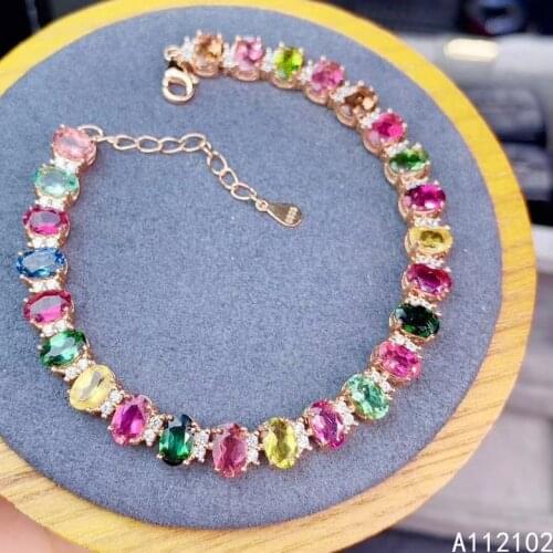 KJJEAXCMY fine jewelry 925 sterling silver inlaid natural tourmaline Classic Chinese style new womens bracelet support check