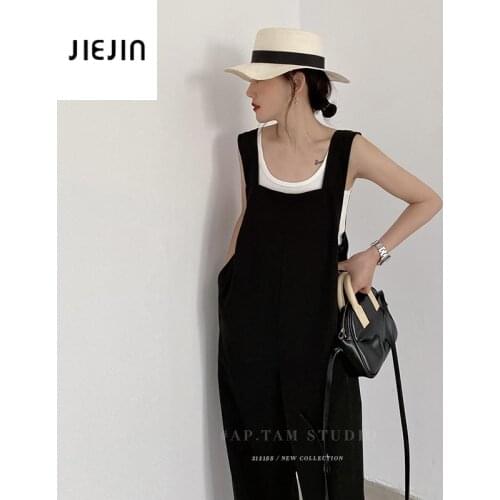 France Elegant Solid Denim Jumpsuit Women Comfortable One Piece Jumpsuit Casual Loose Sleeveless Wide Leg Pants Overalls Women