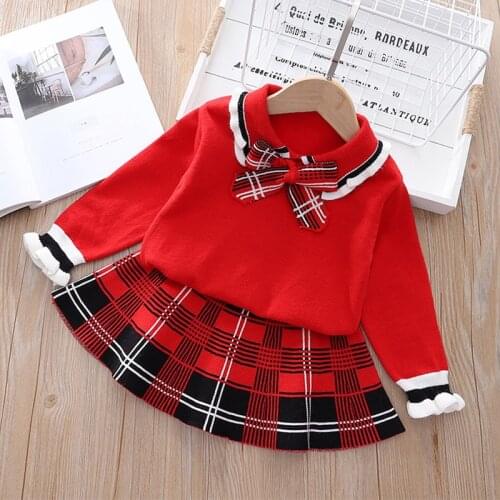 Baby Girls Clothes Set School Uniform Sweatshirt+Plaid Skirt 2 Pcs Suit for Girls 2021 Autum Childrens Clothing Kids Outfits