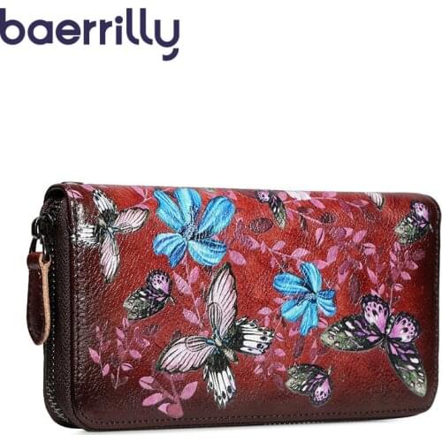 Fashion Women Wallets Genuine Leather Coin Purse Zipper Female Phone Bag National Style Ladies Clutch Bags Portefeuille Femme