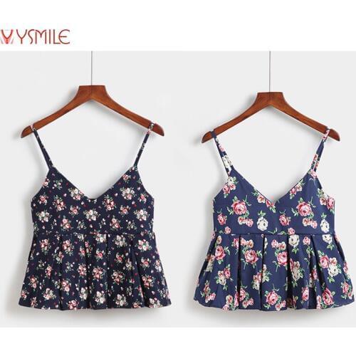 YSMILE Y Floral Print Crop Top Sexy V Neck Hollow Out Sleeveless Short Tops Feminino Tops Women Lady Ruffles Summer Casual Camis