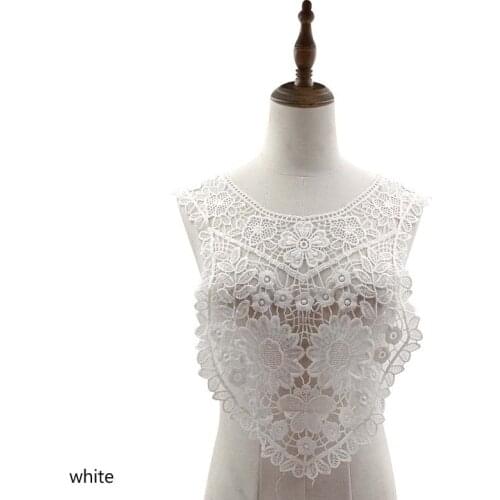 Luxury white Embroidery flower lace fabric trim ribbon DIY sewing applique collar neckline cloth guipure wedding dress Accessory