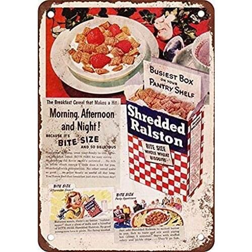 Stevenca Metal Tin Sign 1947 Shredded Ralston Cereal Vintage Look Reproduction Metal Aluminum Sign for Wall Decor 8x12 Inch