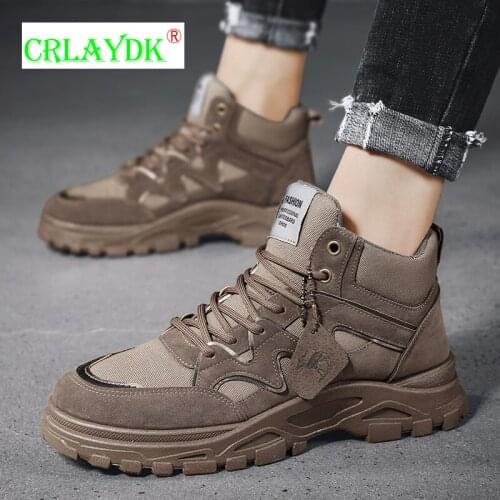 CRLAYDK Mens Winter Warm Fur Leather Snow Boots Waterproof Hiking High-Top Shoes Ankle Safety Work Soft Sneaker Botas Hombre