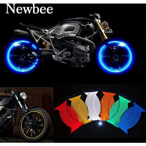 Newbee 16 Pcs Strips Motorcycle Wheel Sticker Reflective Decals Rim Tape Bike Car Styling For YAMAHA HONDA SUZUKI KAWASAKI BMW